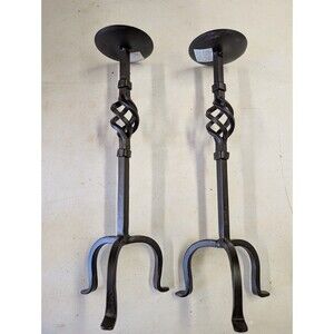 NEW Pair Of Wrought Iron Pillar Candle Holder Twisted Birdcage Design 16.5" Tall